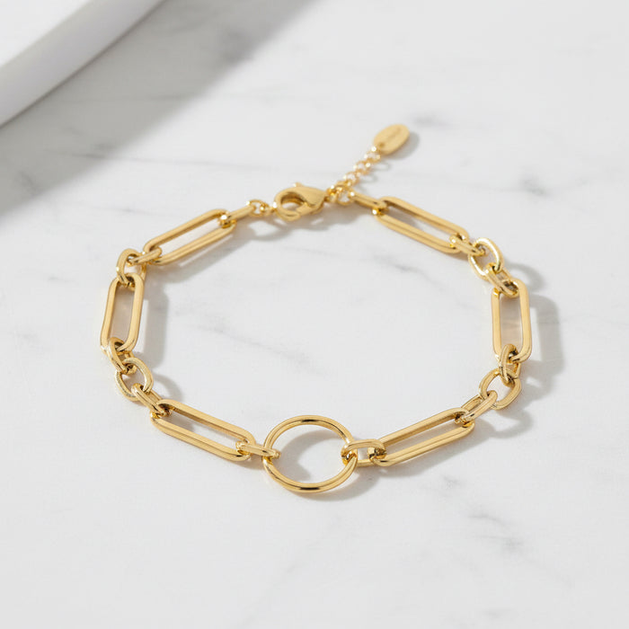 Gold Mixed Link With Charm Clasp Bracelet