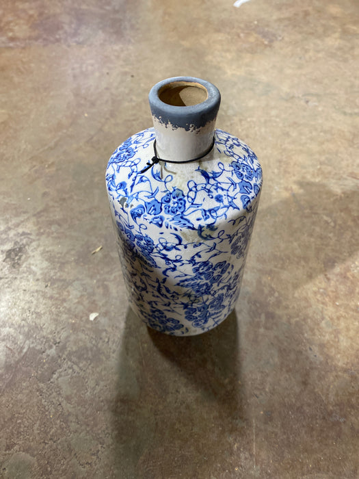 3-3/4" Round x 7-1/2"H Terra-cotta Vase w/ Transferware Pattern, Blue & White, 3 Styles