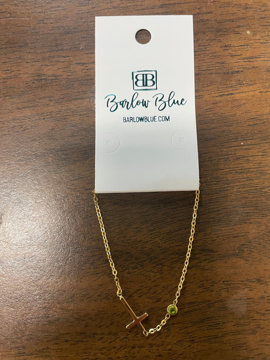 Sideways Cross Birthstone Bracelet
