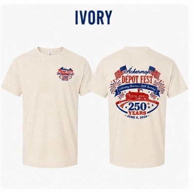 Ackerman, MS Depot Fest 250th Celebration Comfort Colors TEES.  Available in Youth & Adult Sizes.  Proceeds go to Depot Fest.