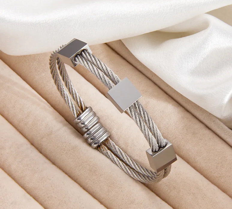 The Astra Bracelet – Stainless Steel Cable Cuff in Gold PVD