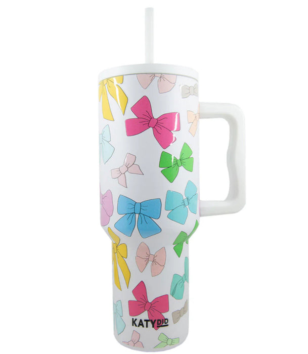 Multicolored Coquette Bows 38oz Tumbler with Handle