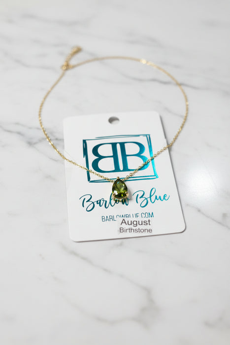 Teardrop Cut Birthstone Necklace with Gold Chain