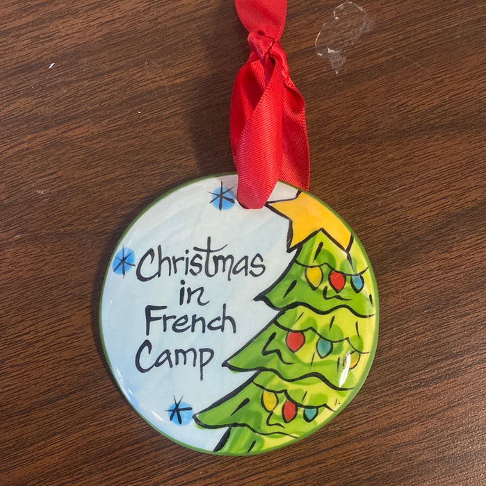 Christmas in French Camp Ornament.  Can be personalized with names, dates & more!