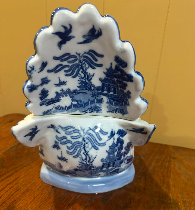 Vintage LCA Stoneware Warranted Blue Willow Chinoiserie Chicken Hen Cookie Jar