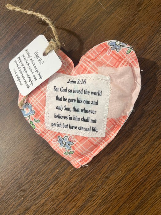 Heart Shape Pocket Prayer Quilt with a Wood Cross Inside.  Different Verses or Quotes Available.