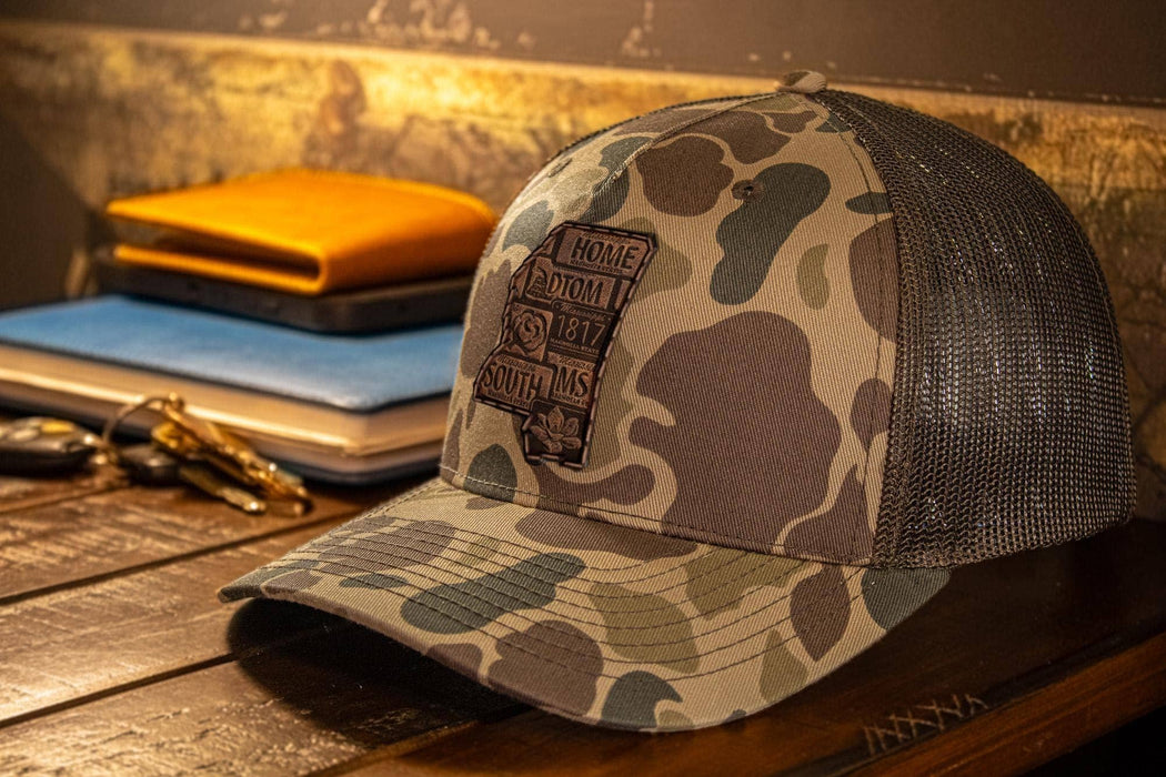 Mississippi Map Old School Camo Trucker Hat