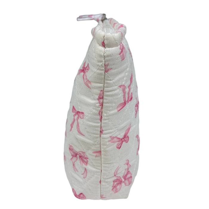 Pink Bow Quilted Cosmetic Bag