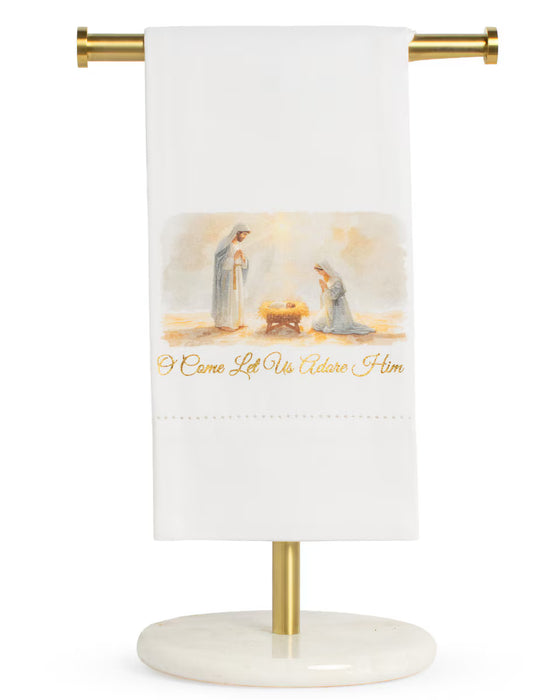 Let Us Adore Him Hemstitch Hand Towel