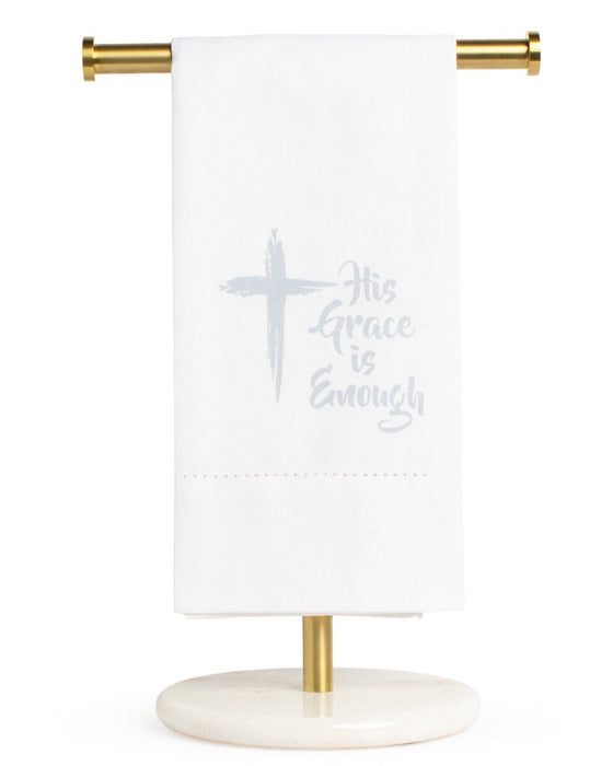 His Grace is Enough Hemstitch Hand Towel White/Light Blue 20x28