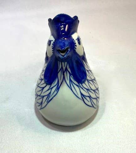 Small Blue & White Rooster Creamer Pitcher Vase
