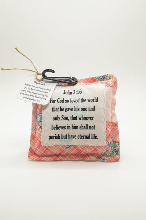 Square Pocket Prayer Quilt with a Wood Cross Inside.  Different Verses or Quotes Available.