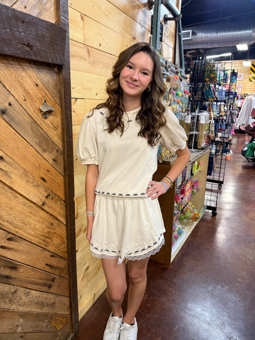 Simply Southern Activewear Cute Bow Beige Skort Set