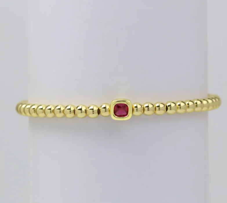 The Confetti - Gold Beaded Bracelet with Square shaped Birthstone Charm