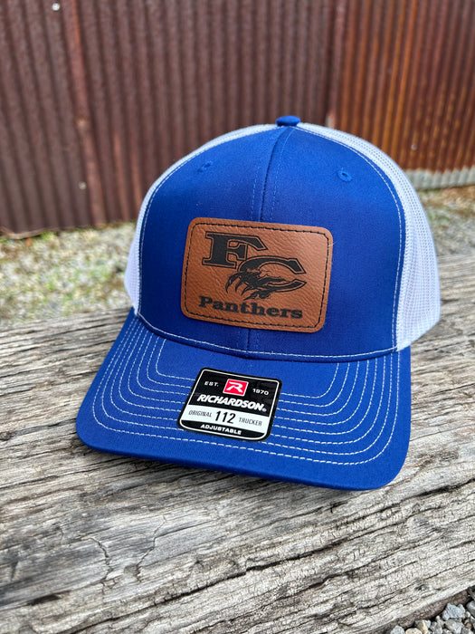 French Camp Panthers Hat with Rectangle Patch  on Richardson 112