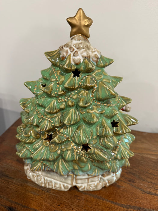 Vintage Ceramic Santa & Reindeer Christmas Tree Figurine