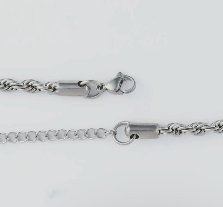 Waterproof Silver 18” Twisted Rope Chain Necklace