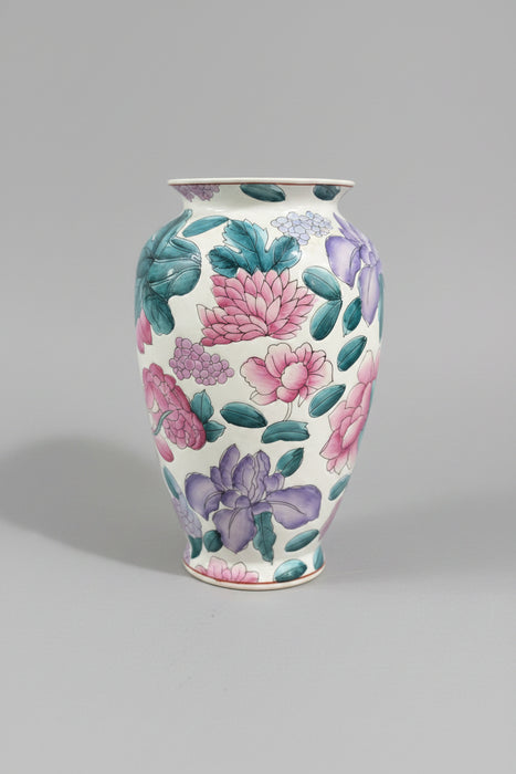 Vintage Large Hand-Painted Floral Ceramic Vase