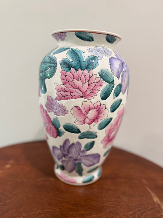 Vintage Large Hand-Painted Floral Ceramic Vase