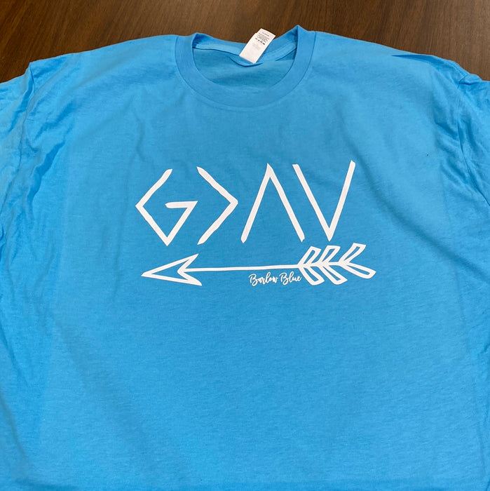 God is Greater than the Highs and Lows. $6 CLEARANCE TEES!  $8 For Long Sleeves!  Random Shirt Color Chosen.