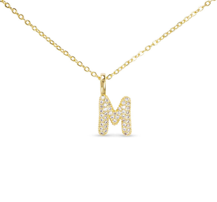 Gold CZ Large Initial Necklace-18 Letters