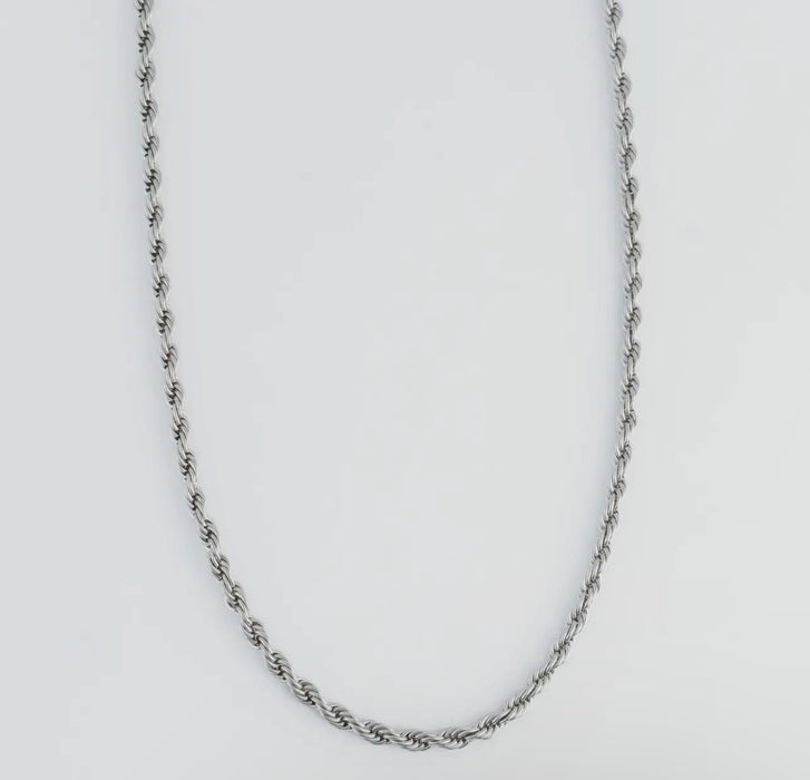 Waterproof Silver 18” Twisted Rope Chain Necklace