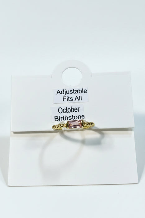 Birthstone Square Stone on Gold Band- Adjustable Fits All