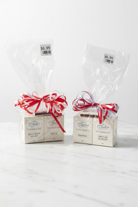 Gift Set of 2 Candles w/ Matches -Tyler Candle Company 15 Hour (each!) Superior Votives. These are grab bag style that are wrapped and ready to go!