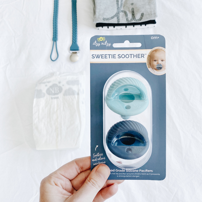 Sweetie Soother™ Pacifier Sets (2-pack): Robin's Egg Blue + Navy Cables