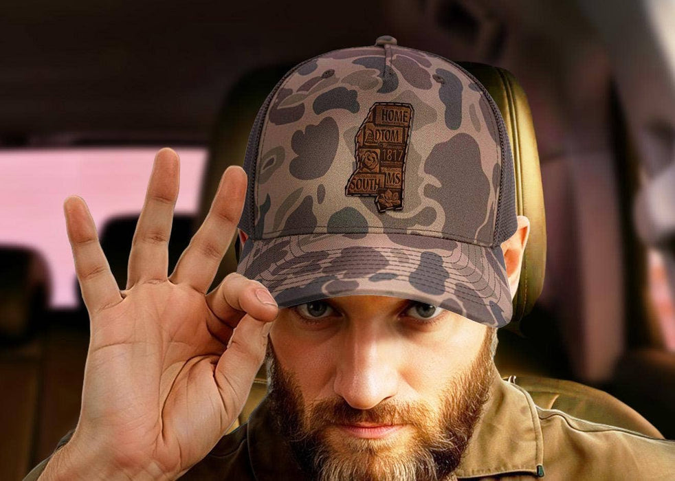 Mississippi Map Old School Camo Trucker Hat