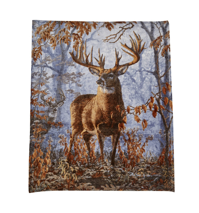 Whitetail Buck Deer Faux Fur Plush Throw Blanket