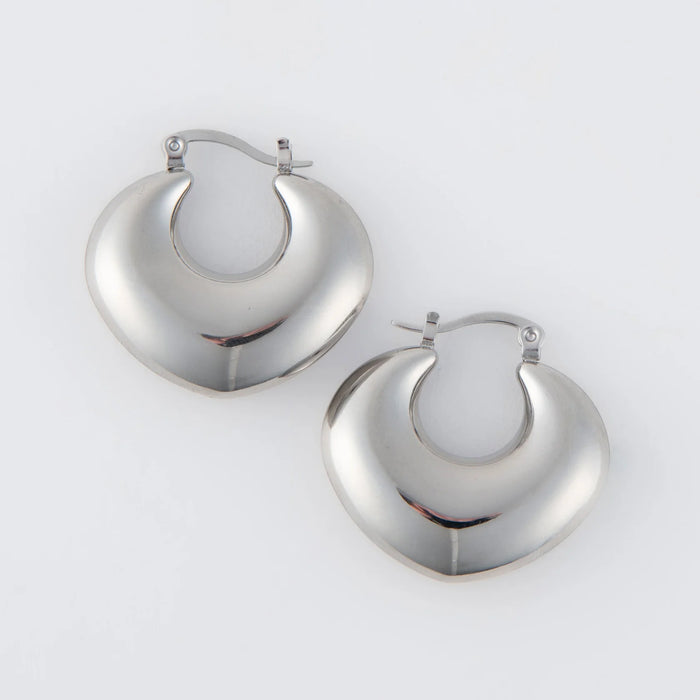 Silver Narelle Waterproof Round Geo Hoop Earrings