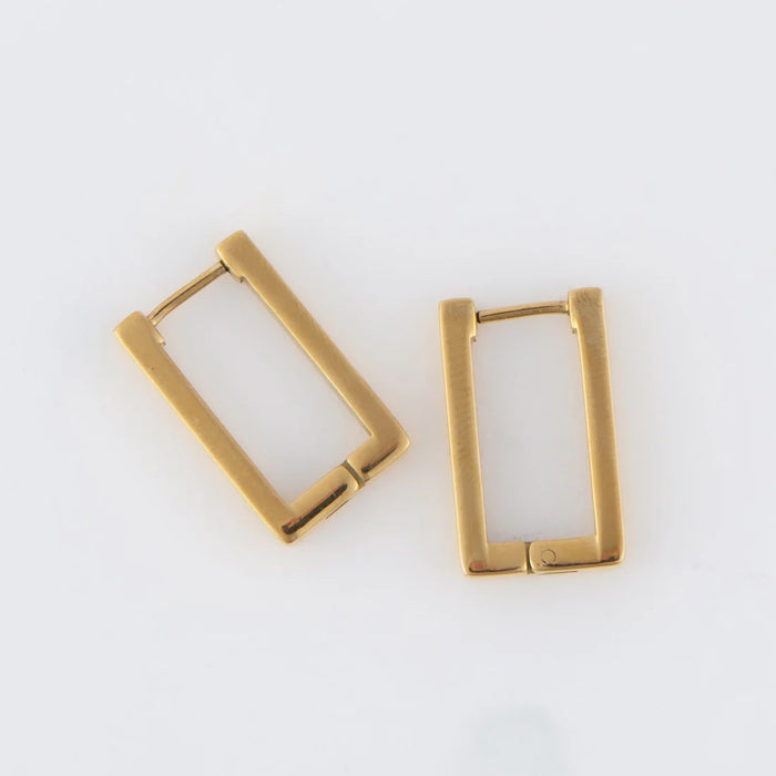 Rectangle Pin Catch Earring Hoop Gold