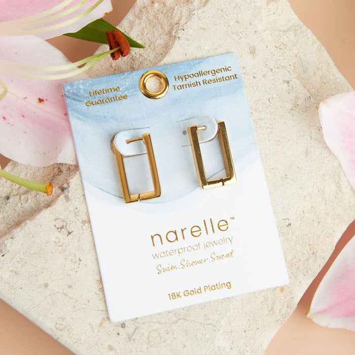 Rectangle Pin Catch Earring Hoop Gold