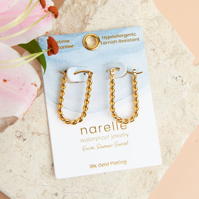 Twisted Pin Catch Hoop Earring Gold