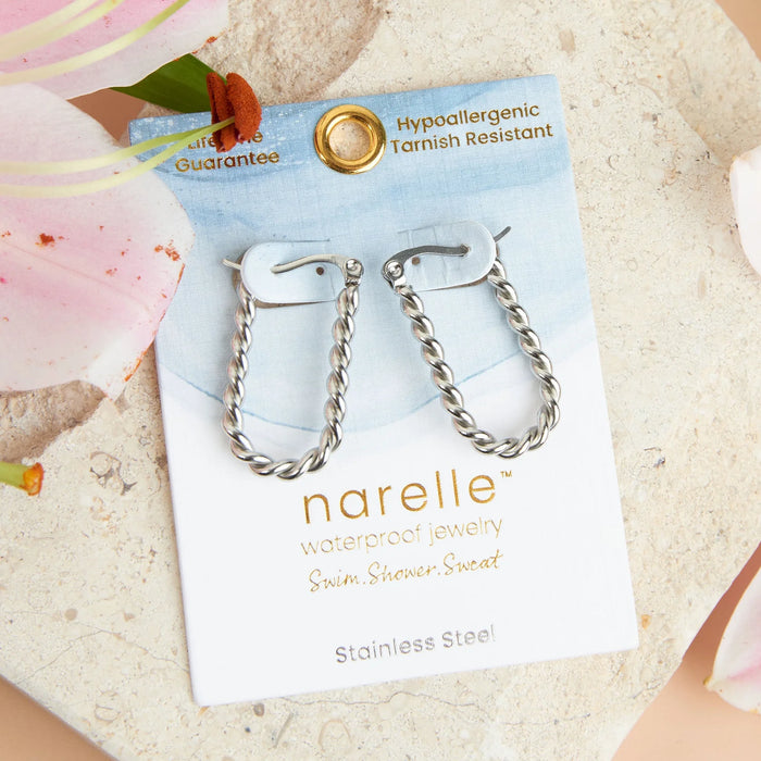 Twisted Pin Catch Hoop Earring Silver