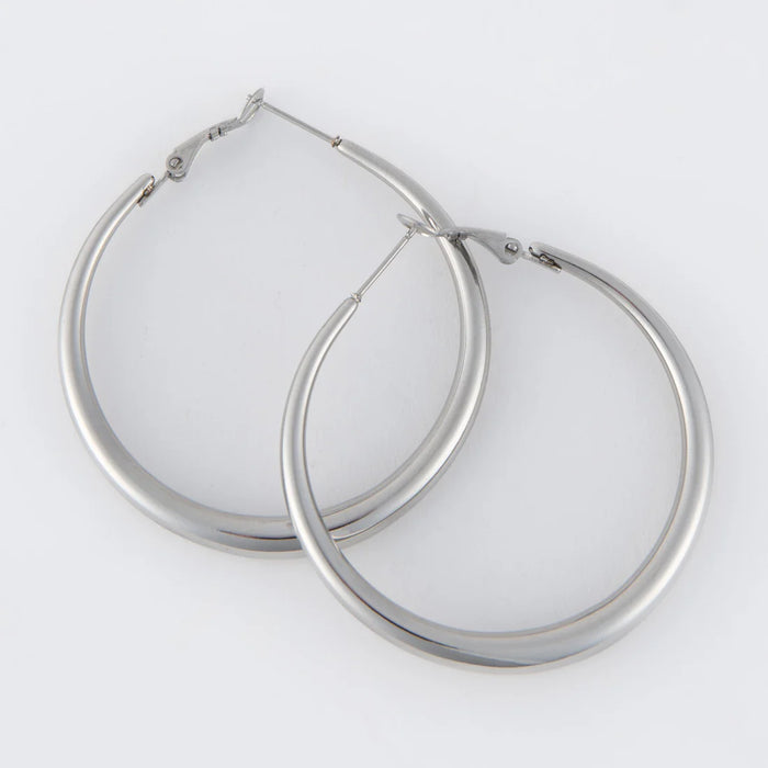 Silver Vintage Chunky Pin Catch Hoop Earring