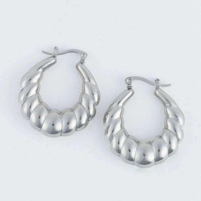 Silver Narelle Waterproof Twisted Chunky Hoop Earrings