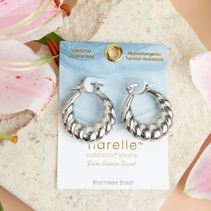 Silver Narelle Waterproof Twisted Chunky Hoop Earrings