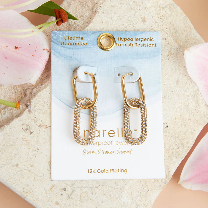 Double Pave Pin Catch Hoop Earring Gold