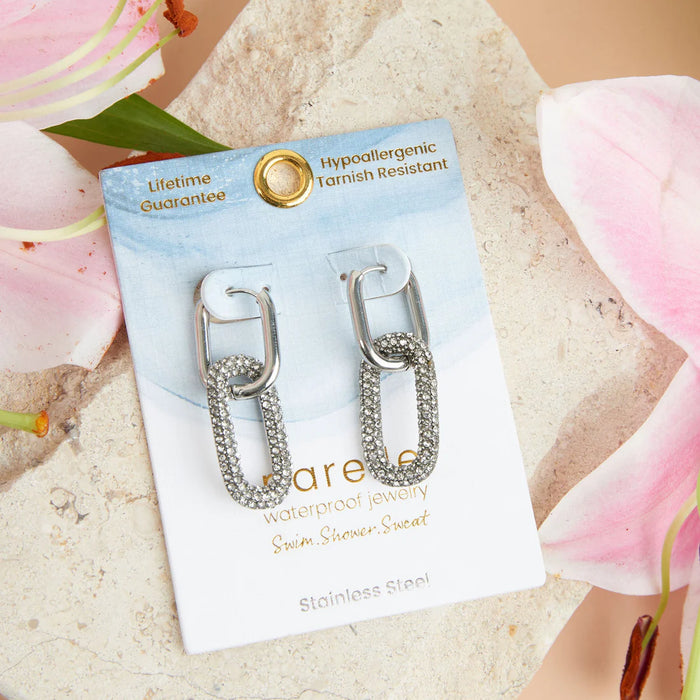 Double Pave Pin Catch Hoop Earring Silver