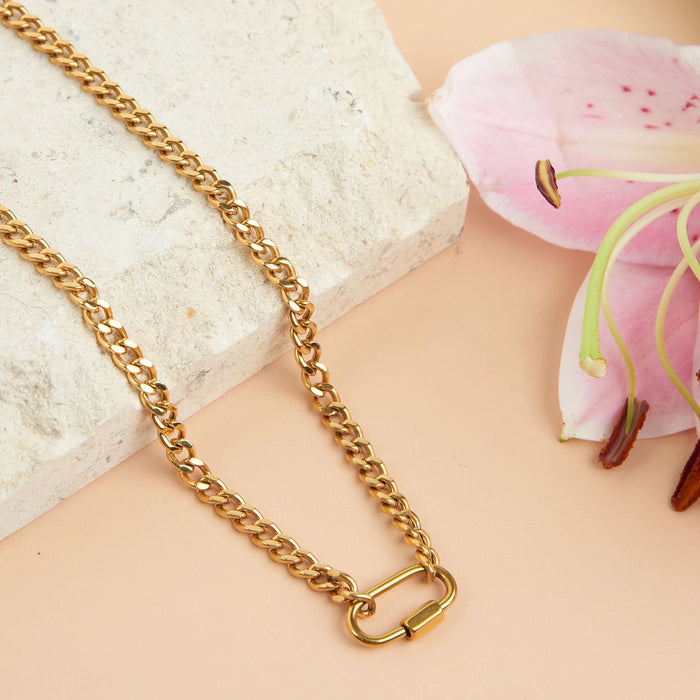 2 Tone Carabiner Chain Necklace Gold L: