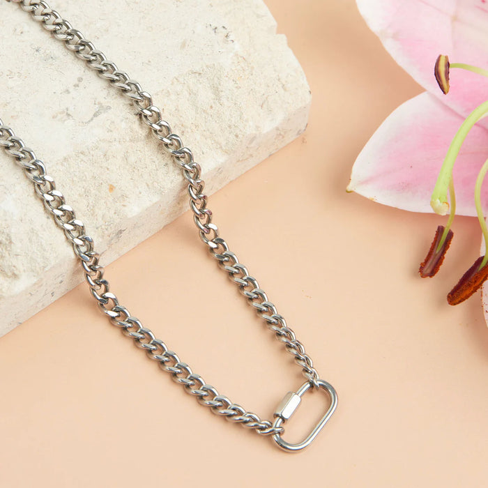 2 Tone Carabiner Chain Necklace Silver