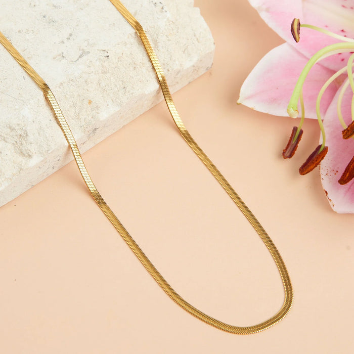 Snake Chain Necklace Gold L: 18"-Gold