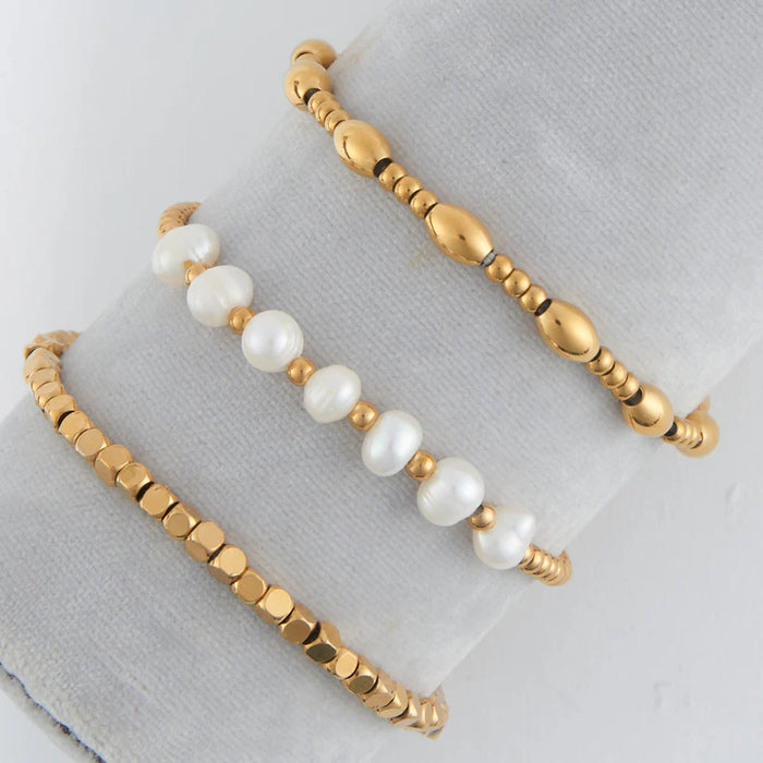 Waterproof Multi Genuine Pearl Stretch Bracelet Set