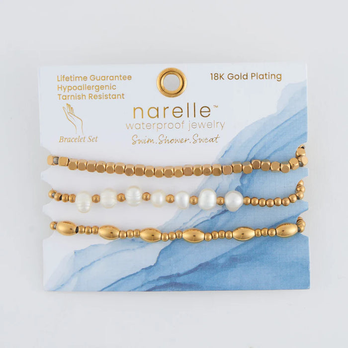 Waterproof Multi Genuine Pearl Stretch Bracelet Set