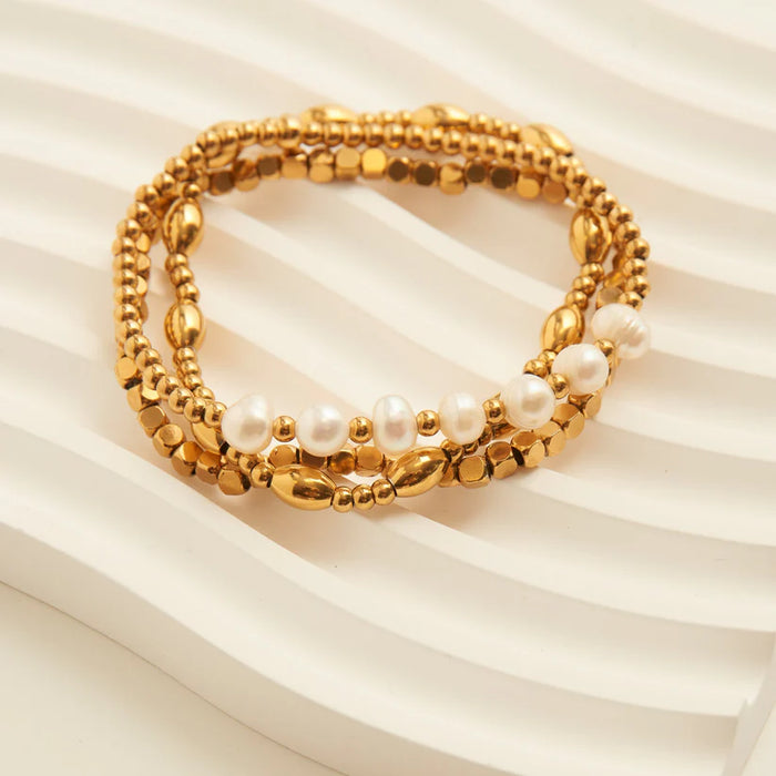 Waterproof Multi Genuine Pearl Stretch Bracelet Set