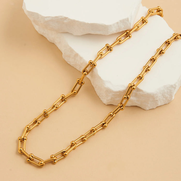 Narelle Waterproof Chunky U-Link Chain Necklace-Gold