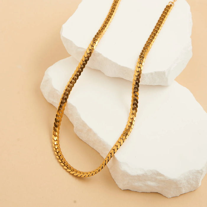 Narelle Waterproof Herringbone Chain Necklace-Gold
