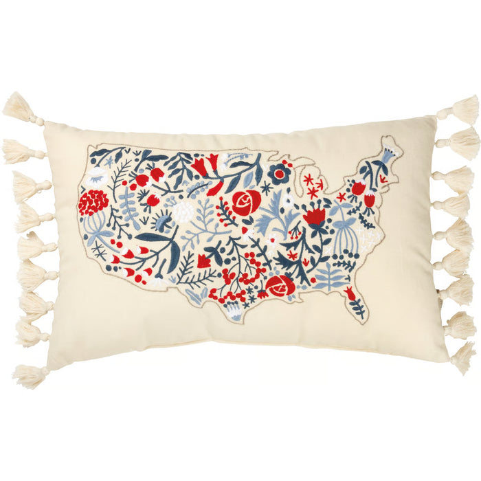 Floral USA Map Pillow